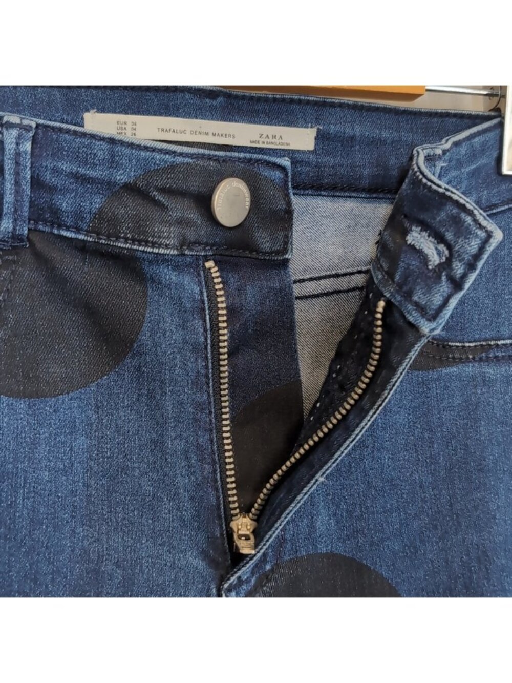 ZARA Trafaluc Denim Makers Polka Dot Skinny Jeans Cropped Blue Black Size 4 - Picture 7 of 10